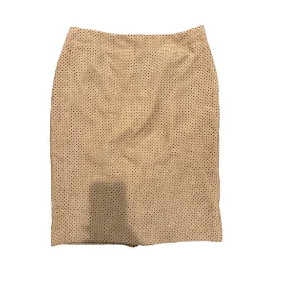 Isaac Mizrahi New York Tan Faux Suede Pencil Skirt Lasercut Size 10 - Picture 1 of 5